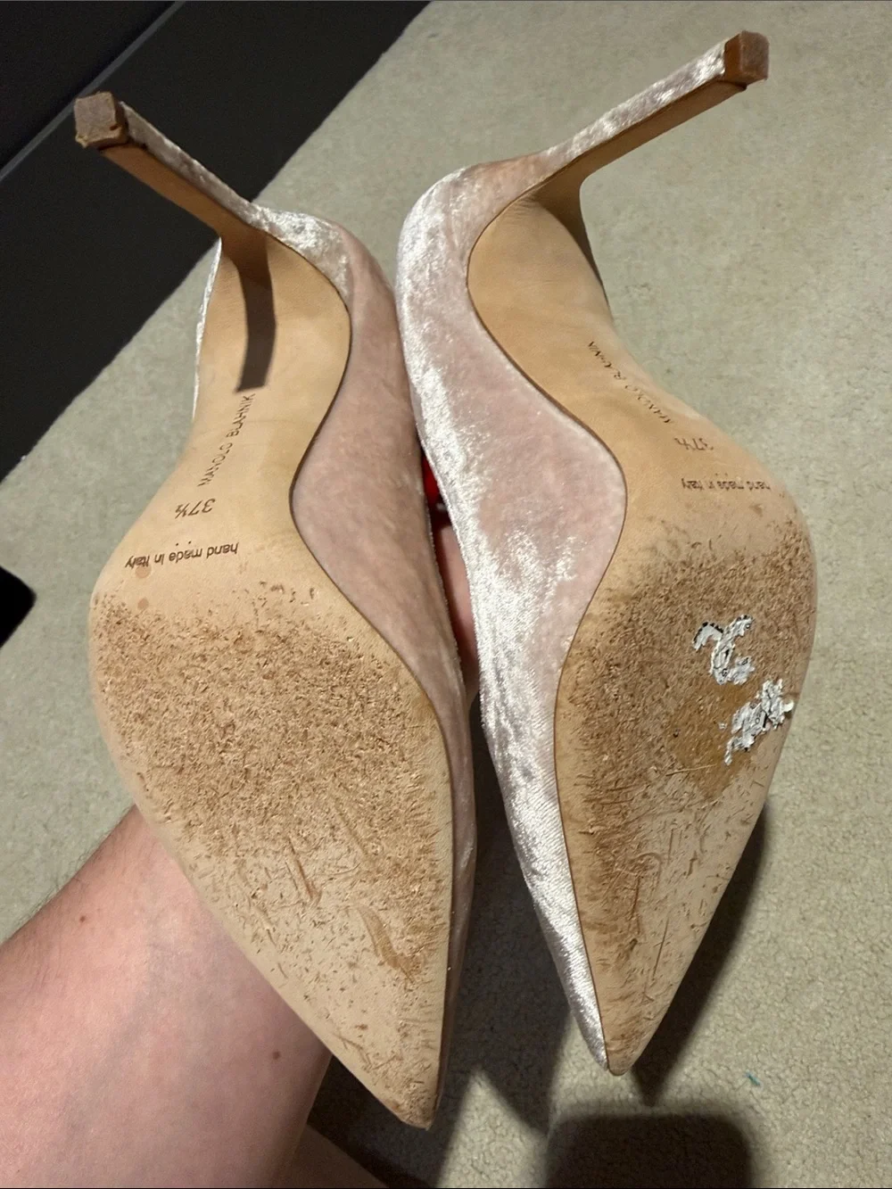 Manila Blahnik pink velvet pumps